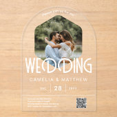 ACRYLIC Photo Wedding Invite モダン QR Code RSVP アクリル招待状 (正面)