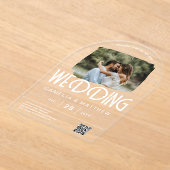 ACRYLIC Photo Wedding Invite モダン QR Code RSVP アクリル招待状 (レイダウン)