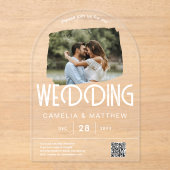 ACRYLIC Photo Wedding Invite モダン QR Code RSVP アクリル招待状 (正面)