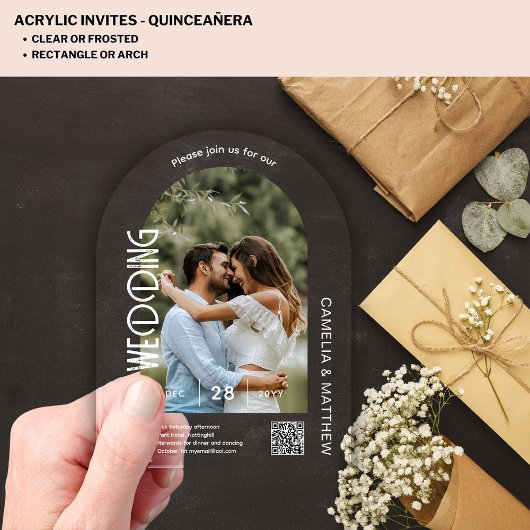 ACRYLIC Photo Wedding Invite モダン QR Code RSVP アクリル招待状