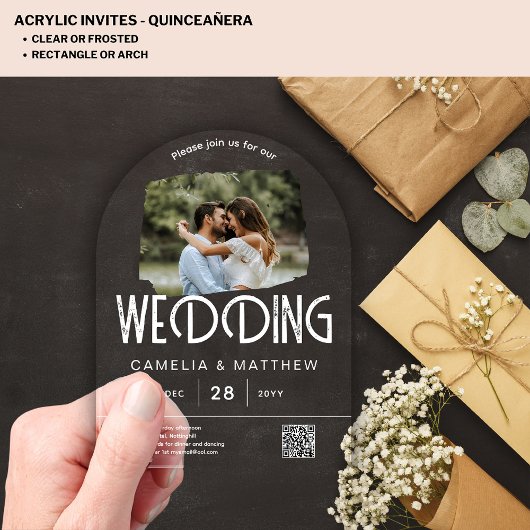 ACRYLIC Photo Wedding Invite モダン QR Code RSVP アクリル招待状