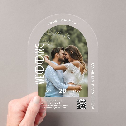 ACRYLIC Photo Wedding Invite モダン QR Code RSVP アクリル招待状 (インサイチュ (ポータブル))
