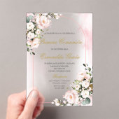 Acrylic pink floral first communion in spanish アクリル招待状 (インサイチュ (ポータブル))