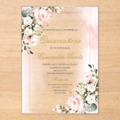 Acrylic pink floral quinceañera アクリル招待状 (正面)