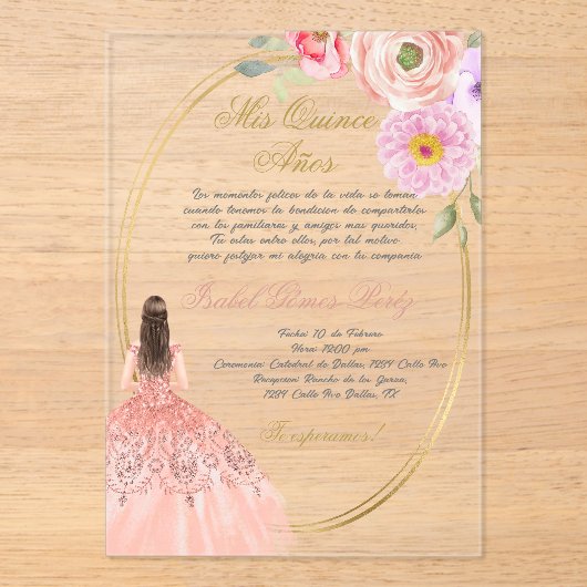 Acrylic pink theme quinceañera  アクリル招待状 (正面)