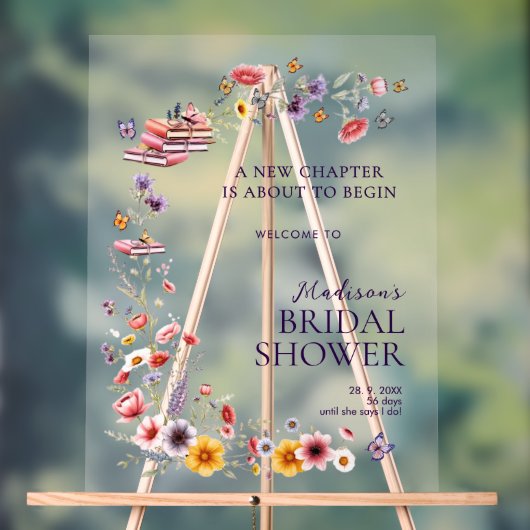 Acrylic Poppy & Lavender Bridal Shower Welcome アクリルサイン (ニュートラル)