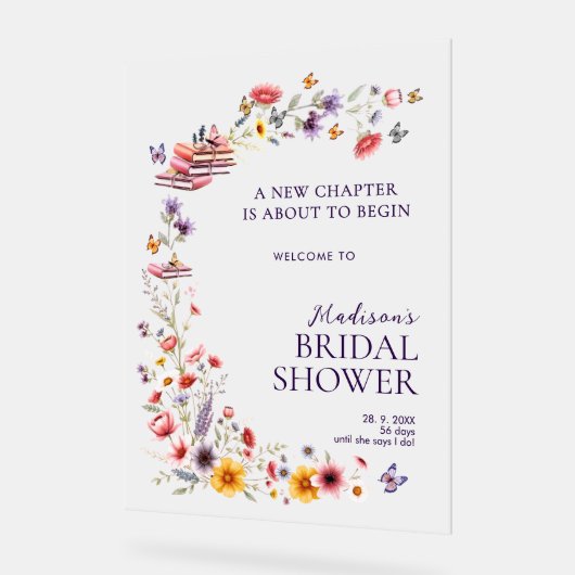  Acrylic Poppy & Lavender Bridal Shower Welcome  アクリルサイン (傾斜)