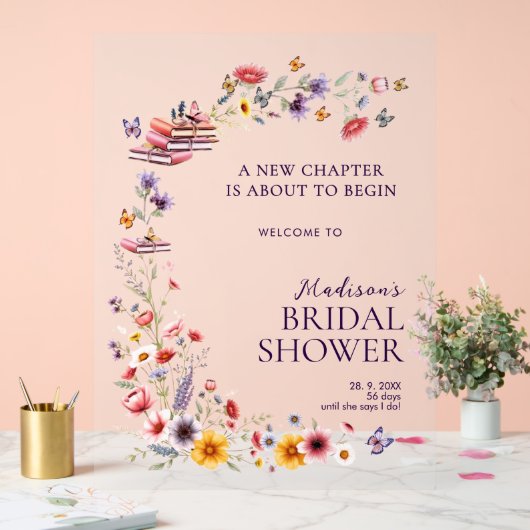 Acrylic Poppy & Lavender Bridal Shower Welcome アクリルサイン (ウェディング)