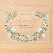 Acrylic Sage日付の結婚発表を保存 アクリル招待状 (正面)