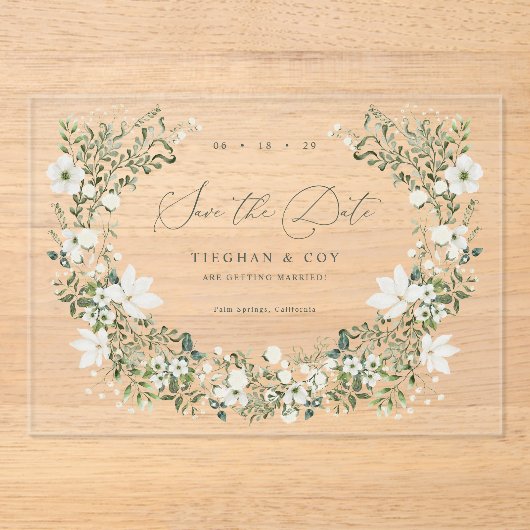 Acrylic Sage日付の結婚発表を保存 アクリル招待状 (正面)