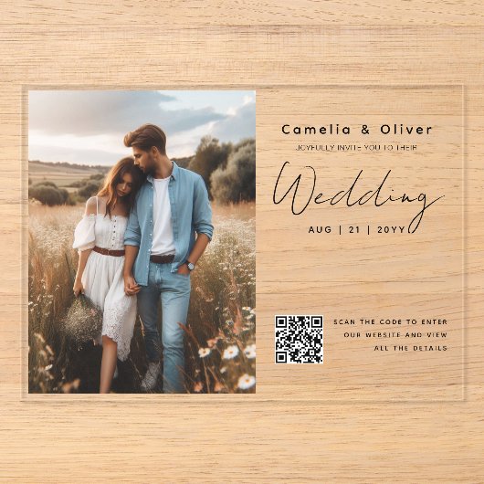 ACRYLIC Save The Date PHOTO Qr Code RSVP アクリル招待状 (正面)