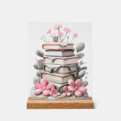Acrylic Sign met blok - bloemen met boeken アクリルサイン (正面)