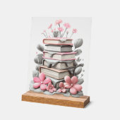 Acrylic Sign met blok - bloemen met boeken アクリルサイン (傾斜)