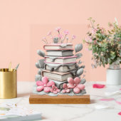 Acrylic Sign met blok - bloemen met boeken アクリルサイン (ウェディング)