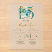 Acrylic Turqouise floral quinceañera invitation アクリル招待状 (正面)