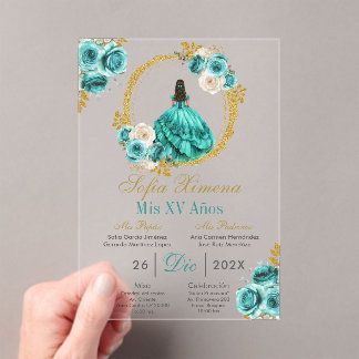 Acrylic Turquoise Quinceañera Invitation アクリル招待状