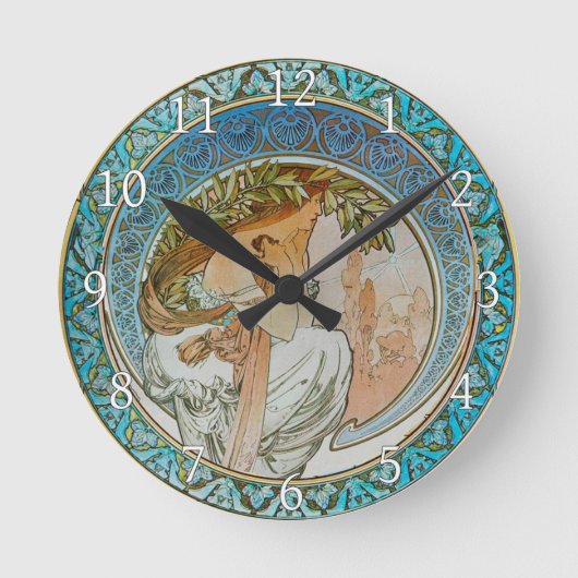 Acrylic Wall Clock Art Nouveau Alphonse Mucha 12 ラウンド壁時計 (正面)