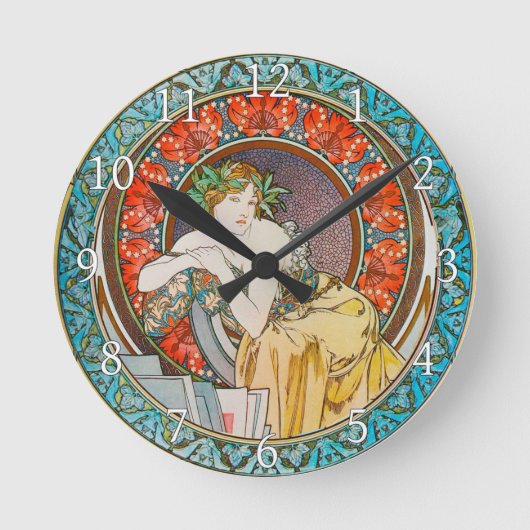 Acrylic Wall Clock Art Nouveau Alphonse Mucha 16 ラウンド壁時計 (正面)