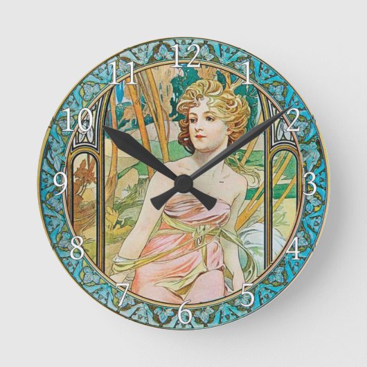 Acrylic Wall Clock Art Nouveau Alphonse Mucha 19 ラウンド壁時計 (正面)