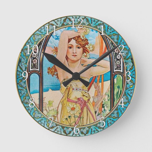Acrylic Wall Clock Art Nouveau Alphonse Mucha 20 ラウンド壁時計 (正面)