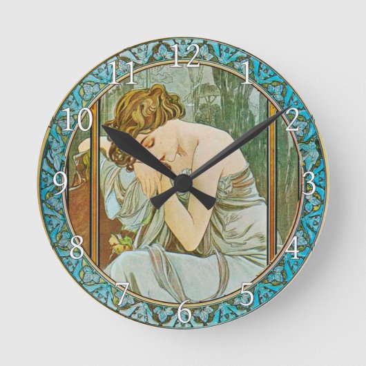 Acrylic Wall Clock Art Nouveau Alphonse Mucha 22 ラウンド壁時計 (正面)