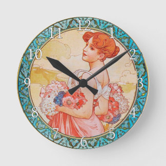 Acrylic Wall Clock Art Nouveau Alphonse Mucha 27 ラウンド壁時計