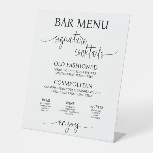 Acrylic Wedding Bar Menu Sign 台座サイン (正面)