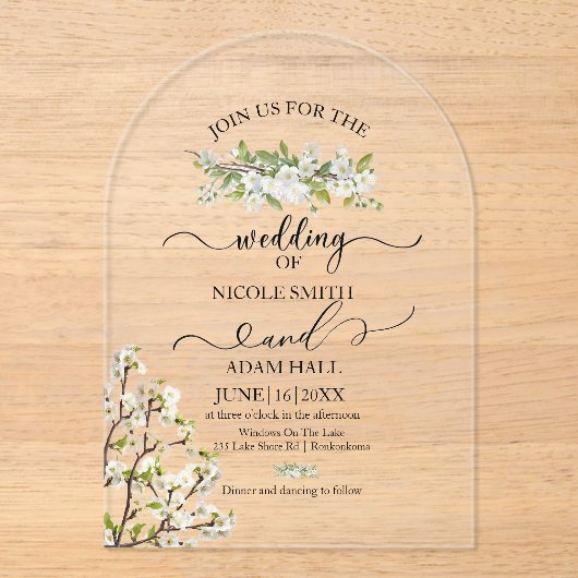Acrylic Wedding Greenery And Flowers Invitation アクリル招待状 (正面)