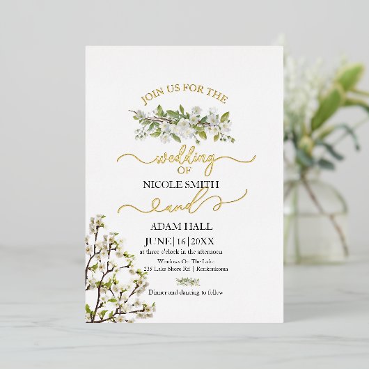 Acrylic Wedding Greenery And Flowers Invitation 箔招待状 (立ち正面)