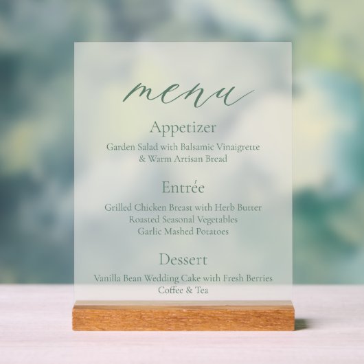 Acrylic Wedding Menu Sign with Wooden Base アクリルサイン (ニュートラル)