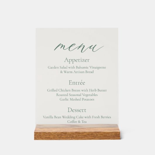 Acrylic Wedding Menu Sign with Wooden Base アクリルサイン (正面)