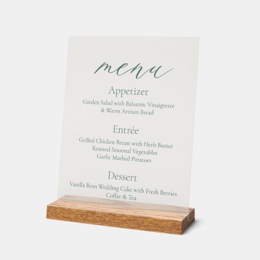 Acrylic Wedding Menu Sign with Wooden Base アクリルサイン (傾斜)