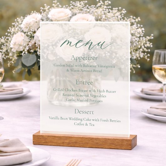 Acrylic Wedding Menu Sign with Wooden Base アクリルサイン