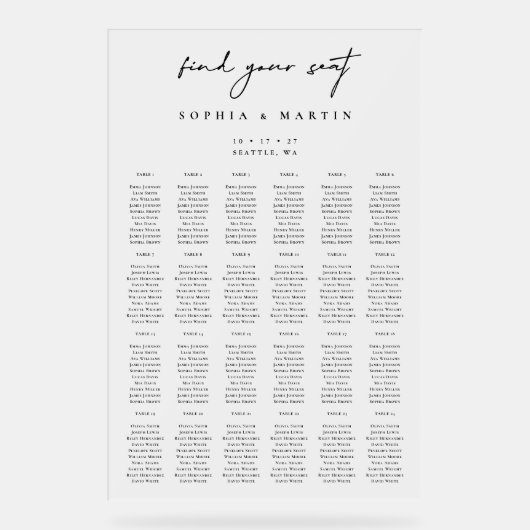 Acrylic Wedding Seating Chart Sign 240 Guests  アクリルサイン (正面)
