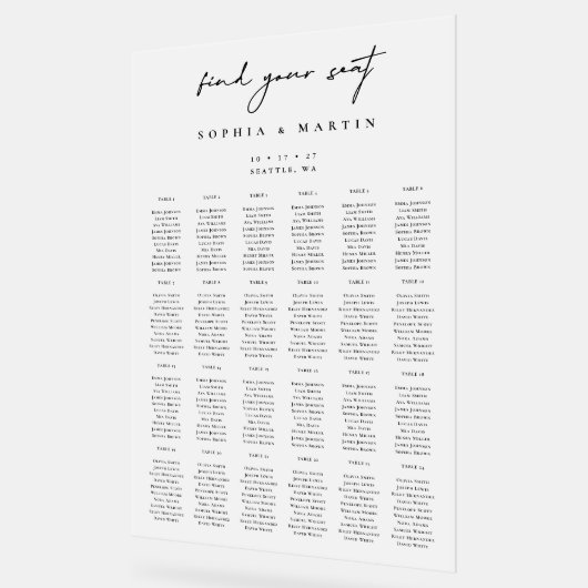Acrylic Wedding Seating Chart Sign 240 Guests  アクリルサイン (傾斜)