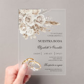 Acrylic White Floral Spanish Wedding Invitation アクリル招待状 (インサイチュ (ポータブル))