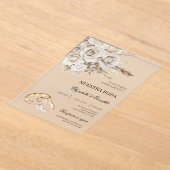 Acrylic White Floral Spanish Wedding Invitation アクリル招待状 (レイダウン)