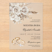 Acrylic White Floral Spanish Wedding Invitation アクリル招待状 (正面)