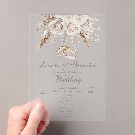 Acrylic White floral Wedding invitation アクリル招待状 (インサイチュ (ポータブル))