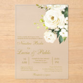 Acrylic white rose Wedding invitation in spanish アクリル招待状 (正面)