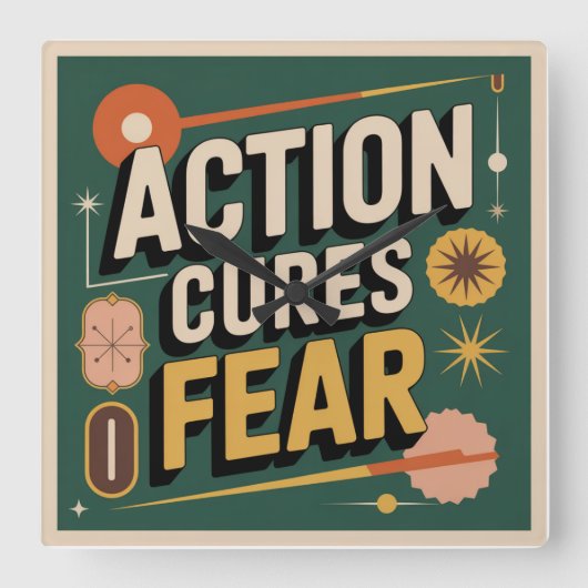 Action Cures Fear スクエア壁時計 (正面)