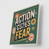 Action Cures Fear スクエア壁時計 (傾斜)
