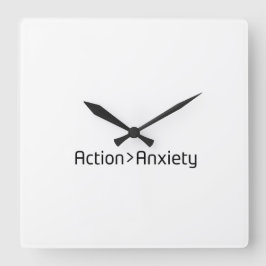 Action Over Anxiety Minimalist Square Clock スクエア壁時計