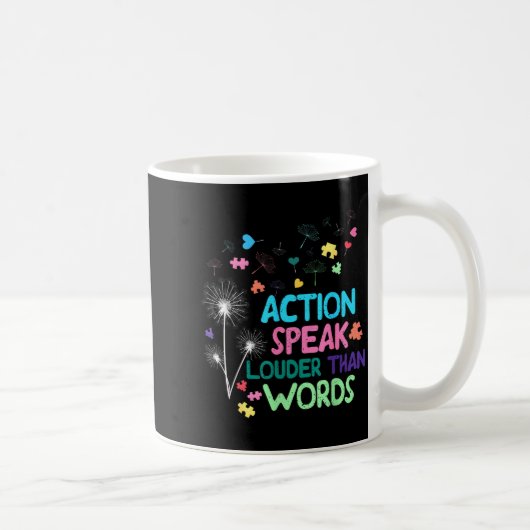 Action speak louder than words autism awareness コーヒーマグカップ (右)