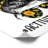 Activity Director Messy Hair Woman Bun Sunflower H ポスター (角)