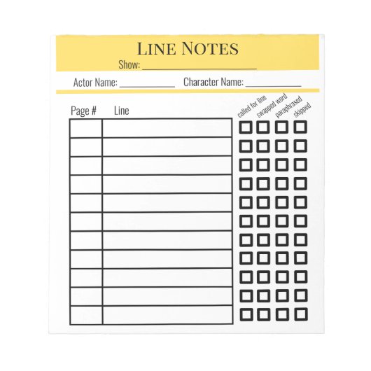 Actor Line Notes chart notepad ノートパッド (正面)