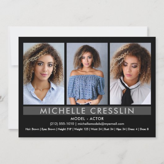 Actor Model 5.5x7.5 Zed Comp Card 3フォトバック 招待状 (裏面)