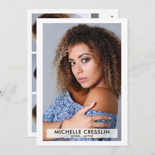 Actor Model 5x7 Zed Comp Card 3フォトバック 招待状 (正面/裏面)