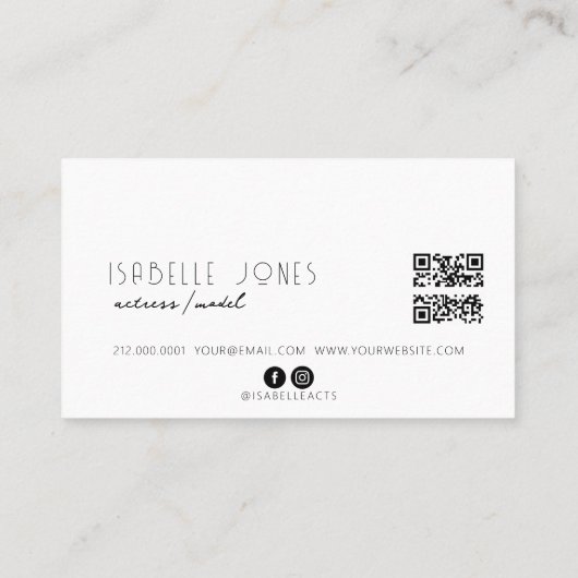Actor Model Singer DJ写真QRコードソーシャルメディア 名刺 (裏面)