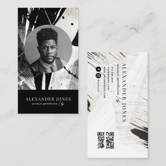 Actor Model Singer DJ Photo QR code Monochrome 名刺 (正面/裏面)